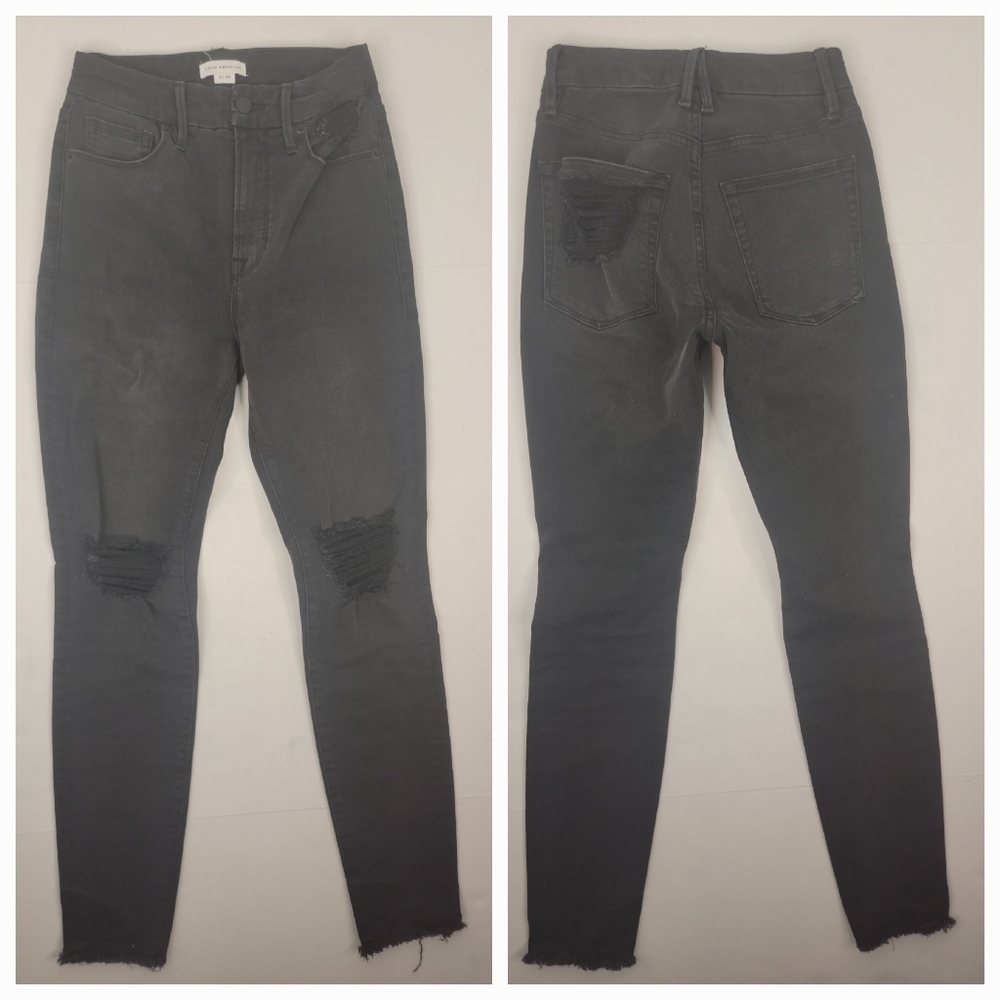 Good American Sz 25 Jeans Distressed Fray Black